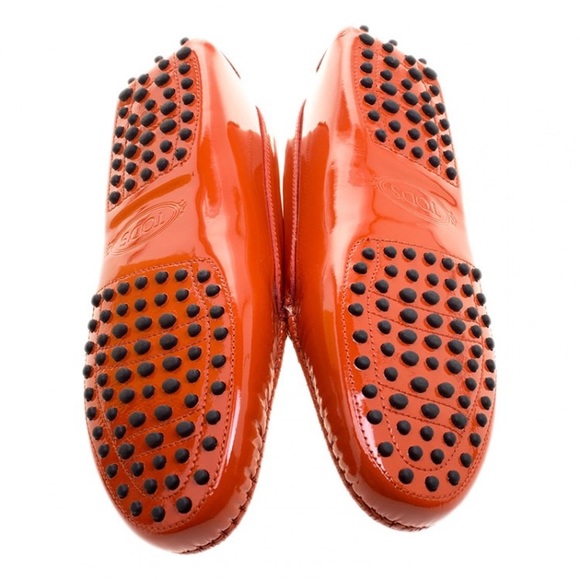 NEW ☀️ TOD’s Gommino Patent Leather Loafers☀️ Eye-catching Orange 🍊 - Picture 4 of 15